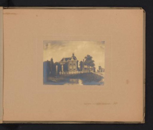 Photographic reproduction of a painting of a country house on a canal, probably at Bussum