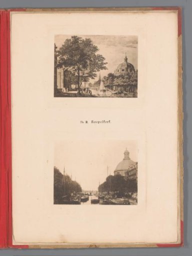 Two views of the Round Lutheran Church in Amsterdam, one of which is a reproduction of a print by Paulus van Liender after Jan de Beijer