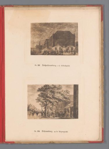 Two Reproductions of Prints with Views of the Amsterdamse Schouwburg on the Leidseplein and the Schouwburg on the Keizersgracht by Hermanus Petrus Schouten
