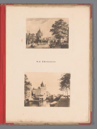 Two views of the Schreierstoren in Amsterdam, one of which is a reproduction of a print by Caspar Jacobsz. Philips after Jan de Vlaming