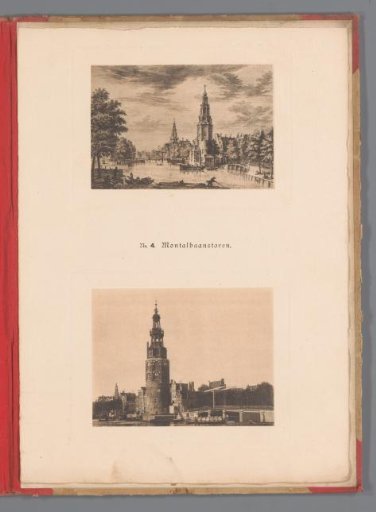 Two views of the Montelbaanstoren in Amsterdam, one of which is a reproduction of a print by Simon Fokke