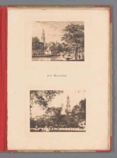Two views of the Westerkerk Amsterdam, one of which is a reproduction of a print by Paulus van Liender after Jan de Beijer