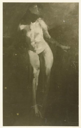 Photographic reproduction of a painting of a standing female nude by George Hendrik Breitner