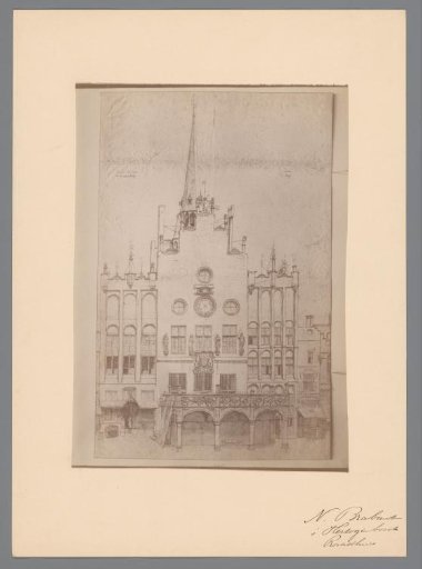 Photographic reproduction of a drawing of the town hall of 's-Hertogenbosch