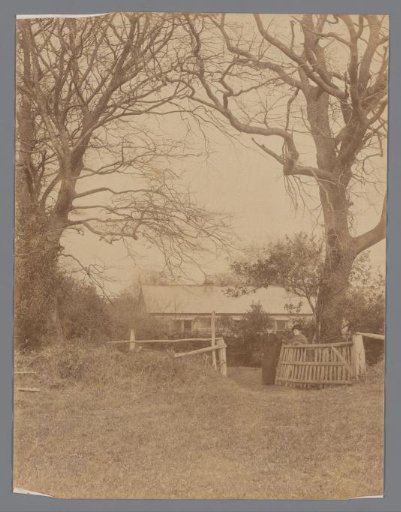 Landscape with Two Women at an Open Gate and a House in the Background