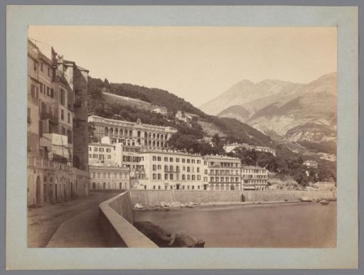 View of the Coastline of a City, with Houses and a Quay, Italy [?]