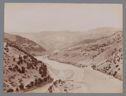 Landscape with river and hills on both sides ("La route de Rescht"), Iran