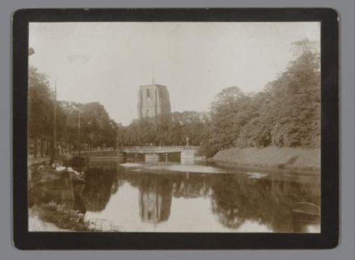 View of the Oldehove with canal in Leeuwarden