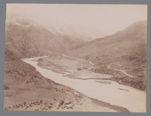 Landscape with river and hills on both sides ("La route de Rescht"), Iran