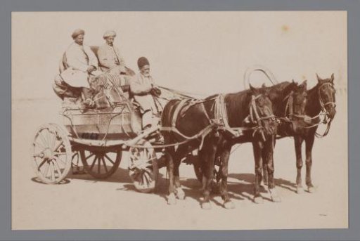 Three men in a horse and carriage, Iran [?]