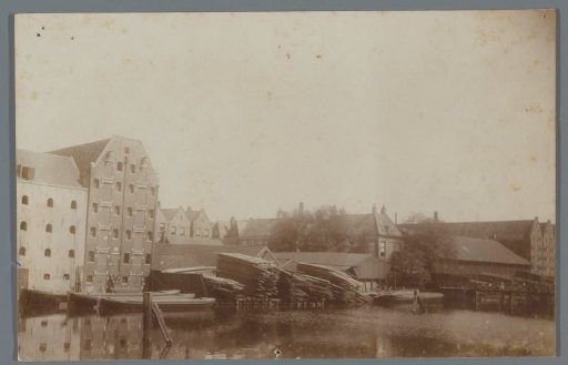 View of a canal with warehouses
