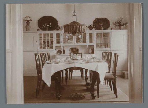 Dining room with a set table