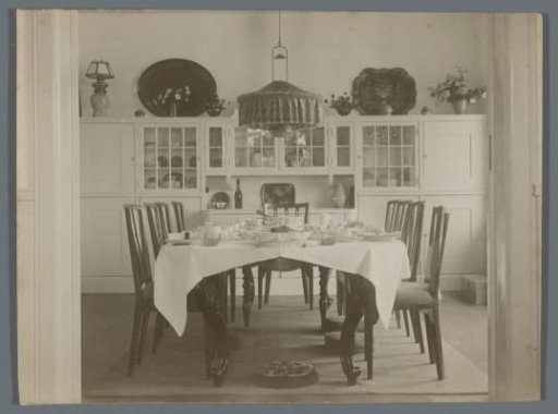 Dining room with a set table
