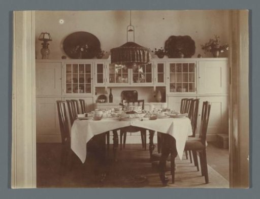 Dining room with a set table