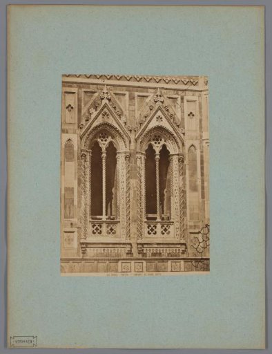 Window section of Giotto's Campanile next to the cathedral in Florence, Italy