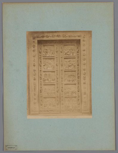 Sculpted doors of Lorenzo Ghiberti in the Baptistery of the Cathedral in Florence, Italy