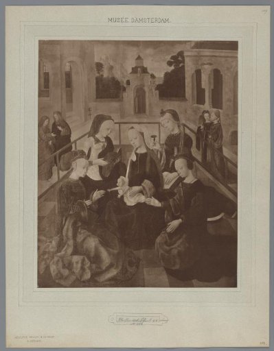 Photographic reproduction of a painting by the Master of the Virgo inter Virgines, 'Mary with Child and the Saints Catherine, Cecilia, Barbara and Ursula' (coll. Rijksmuseum)