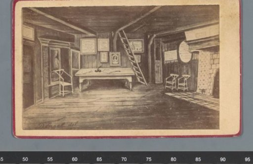Photographic reproduction of a drawing, representing an interior of the Tsar Peter's House at Zandam