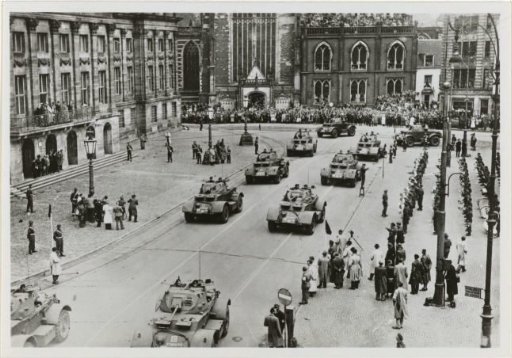 Canadian Fighting Vehicles in the Parade on the Dam in Amsterdam During the Liberation Celebrations on June 28, 1945