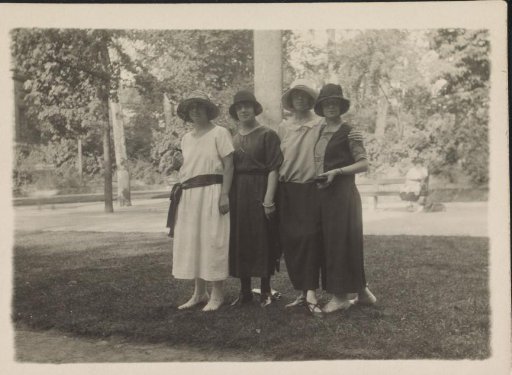 Group Portrait of Four Women with Hats Standing in the Parc de Bruxelles