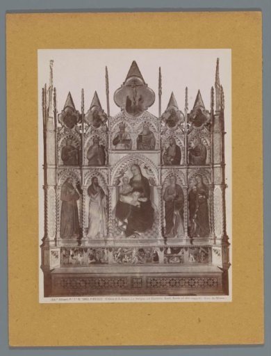 Photographic reproduction of a painting by Giovanni da Milano, representing Mary with Child between saints