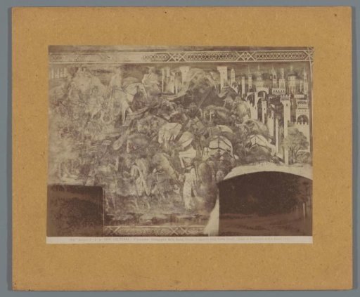 Photographic reproduction of a fresco by Cenni di Francesco in the Cappella della Croce di Giorno in Volterra, representing the theft of the Holy Cross by Khusro II