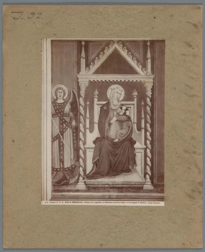 Photographic reproduction of a fresco by Lippo Memmi, depicting Mary with Child and the Archangel Michael
