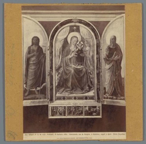 Tabernacle with painting by Fra Angelico in the Galleria degli Uffizi in Florence, depicting Mary with Child between saints