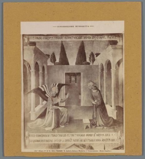 Photographic reproduction of a painting by Fra Angelico, depicting the Annunciation