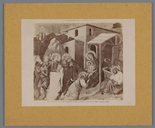 Photographic reproduction of a painting by A. Gaddi, depicting the Adoration of the Magi