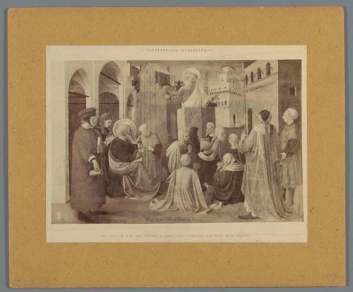 Photographic reproduction of a painting by Fra Angelico, depicting the Preaching of Saint Peter