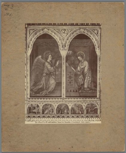 Photographic reproduction of a painting by Fra Angelico, depicting the Annunciation