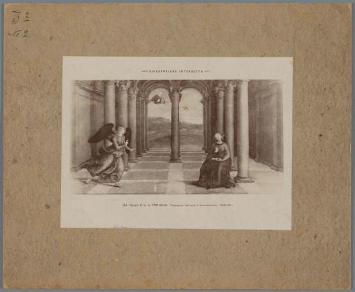 Photographic reproduction of a painting by Raphael, depicting the Annunciation