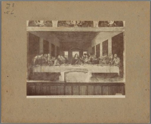 Photographic reproduction of a painting by Leonardo da Vinci, depicting The Last Supper