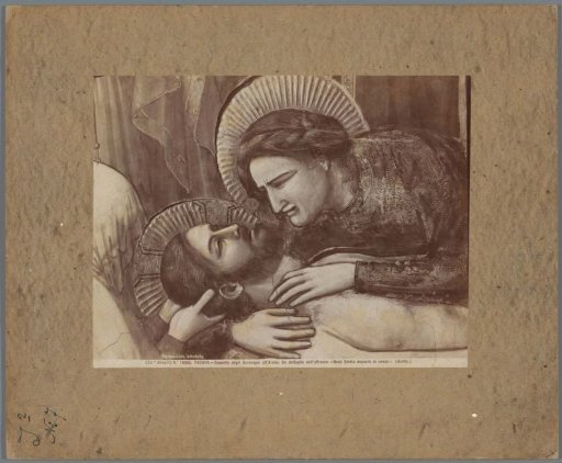 Photographic reproduction of a painting by Giotto, depicting the Lamentation of Christ