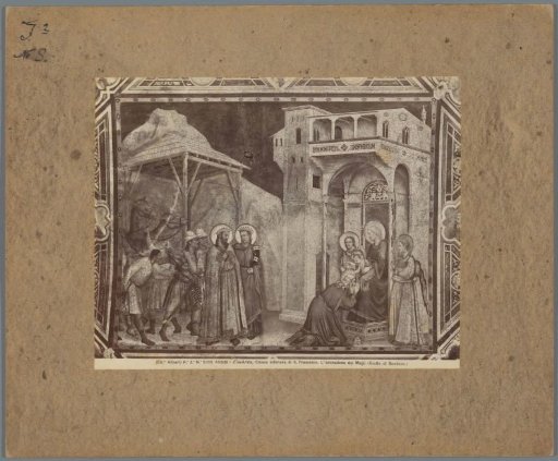 Photographic reproduction of a painting by Giotto, depicting the Adoration of the Magi