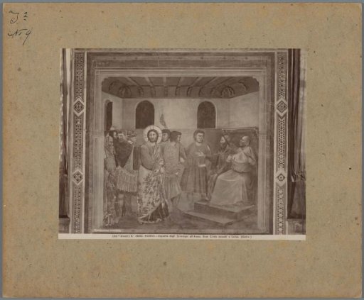 Photographic reproduction of a painting by Giotto, depicting Christ before Caiaphas