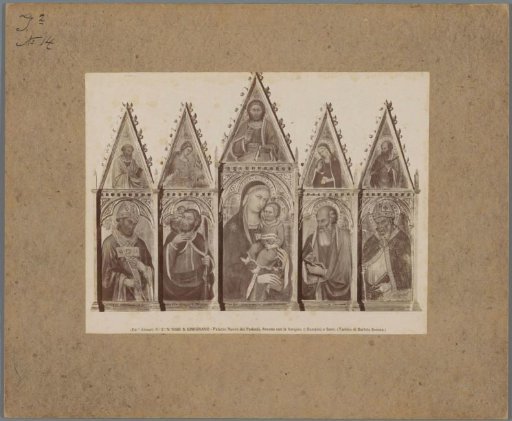 Photographic reproduction of a painting by T. di Bartolo, depicting the Madonna and Child with Saints