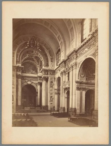 Interior of a church (probably) in Italy, with a view of the choir