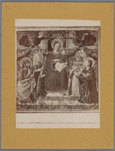 Photographic reproduction of a painting by B. Gozzoli, depicting the Madonna and Child with Saints and Angels