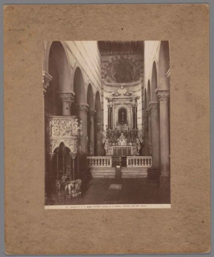 Interior of the Church of Saint Andrew in Pistoia, with a view of the choir and pulpit