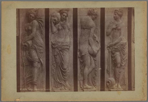 Four plaster casts of reliefs in the Musée des monuments français, depicting women with water jugs