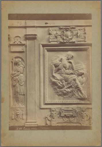 Plaster cast of a relief in the Musée des monuments français, depicting a reading woman with an eagle