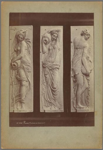 Three plaster casts of reliefs in the Musée des monuments français, depicting women with water jugs