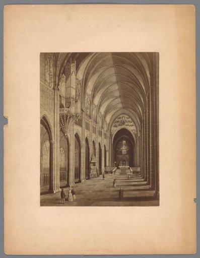 Photographic reproduction of a drawing depicting the interior of a church