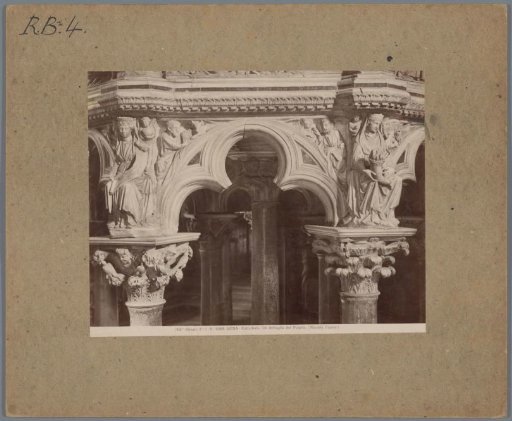 Detail of the Pulpit in the Cathedral of Siena by Nicola Pisano, two capitals decorated with female saints
