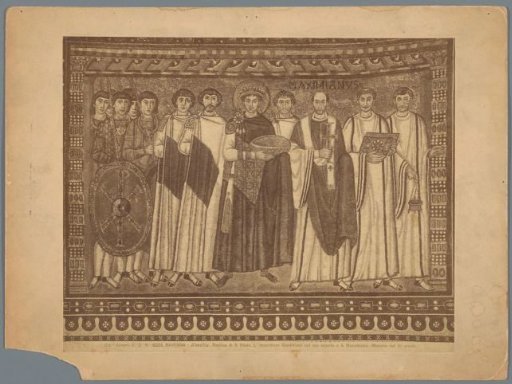 Mosaic in the Basilica di San Vitale in Ravenna, depicting Emperor Justinianus and Saint Maximianus of Ravenna