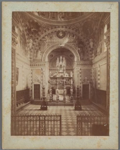 Interior of the Cappella Portinari in Milan, viewed towards the choir and a sarcophagus