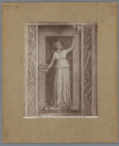 Photographic reproduction of a painting by Giotto in the Scrovegni Chapel in Padua, depicting Charity