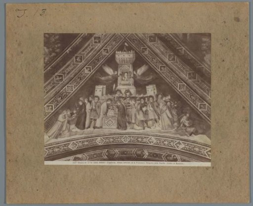 Photographic reproduction of a painting by Giotto in the Basilica of Saint Francis in Assisi, depicting Chastity